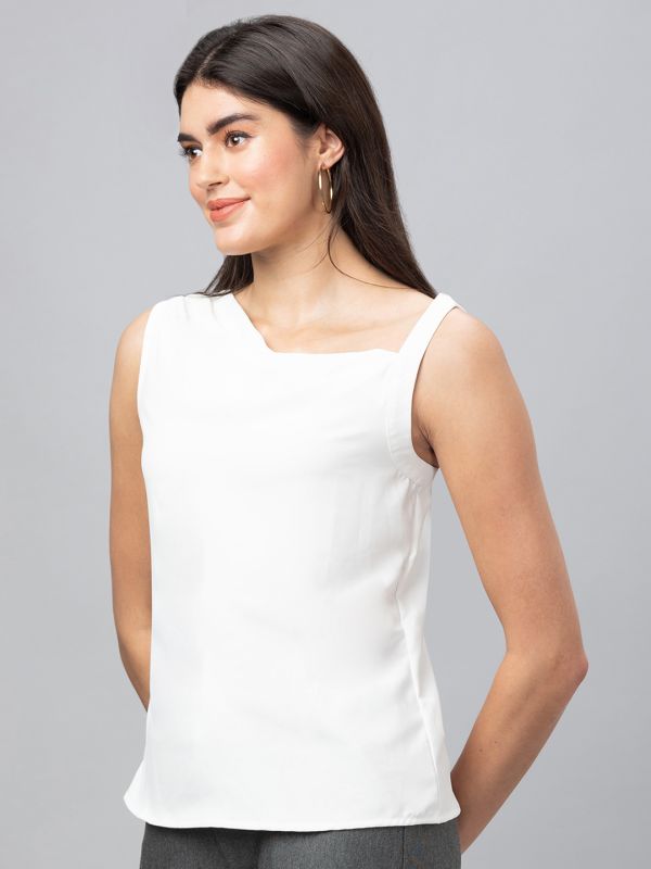 Globus Women White Solid Sleeveless Top