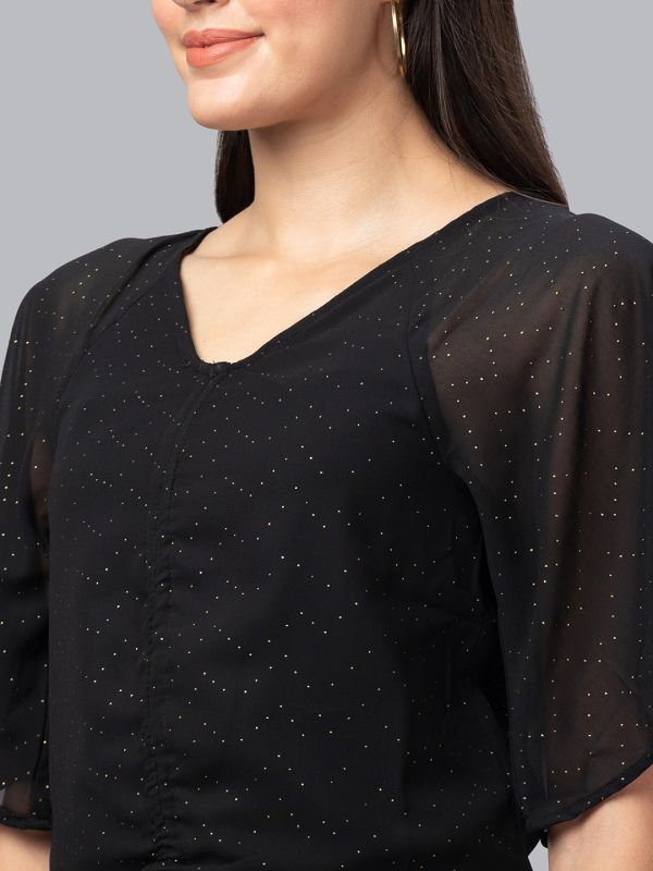 Globus Women Black Embellished V-Neck Crop Top