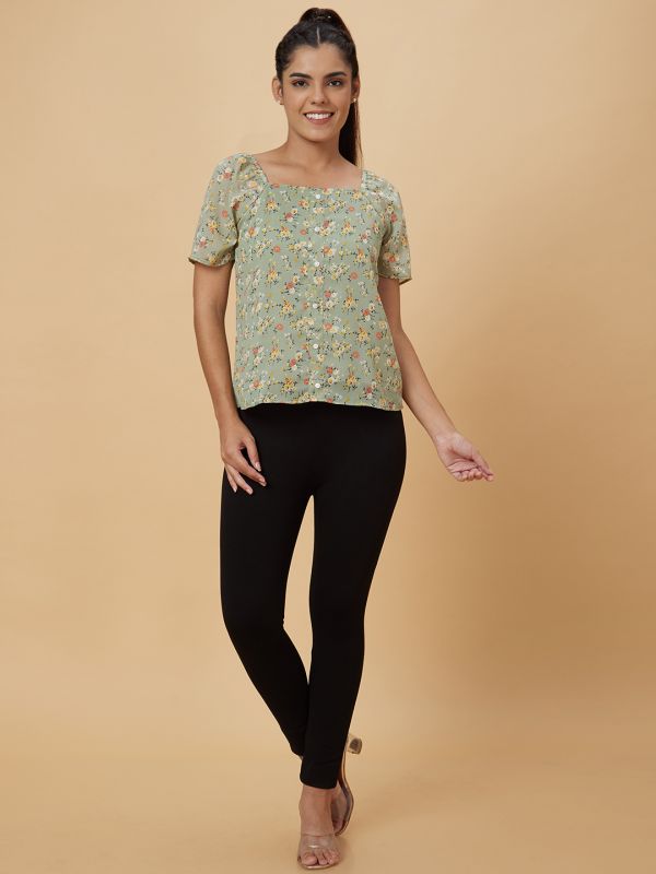 Globus Women Green Printed Polyester Top