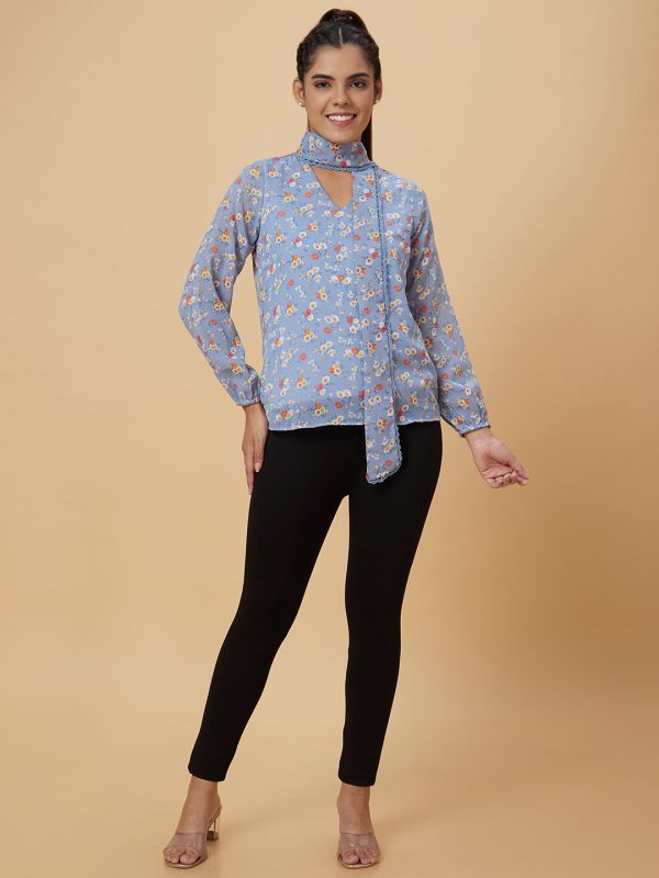 Globus Women Blue Printed Polyester Top