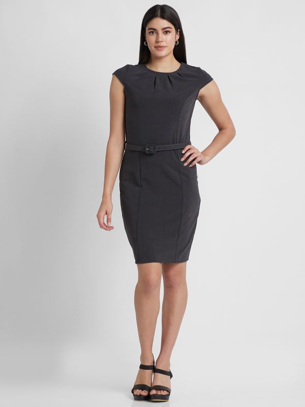 Globus Women Grey Solid Belted Bodycon Dress