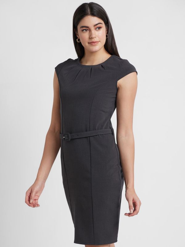 Globus Women Grey Solid Belted Bodycon Dress