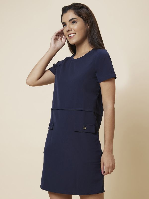 Globus Women Navy Solid Sheath Dress