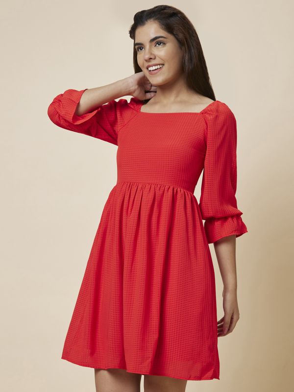 Globus Women Red Solid Fit and Flare Dress