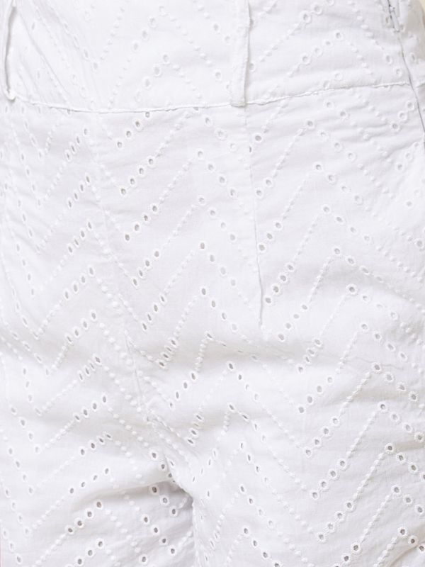 Globus Women White Self Design High-Rise Regular Fit Schiffli Short