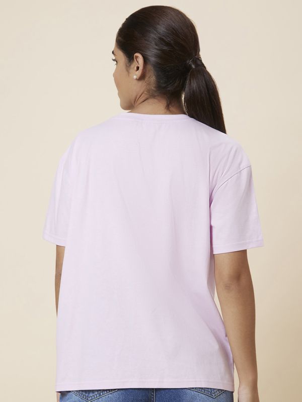 Globus Women Lilac Boxy Fit Printed Cotton T-Shirt