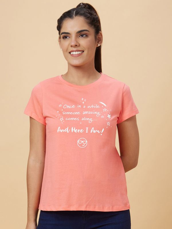 Globus Women Pink Printed Cotton T-Shirt