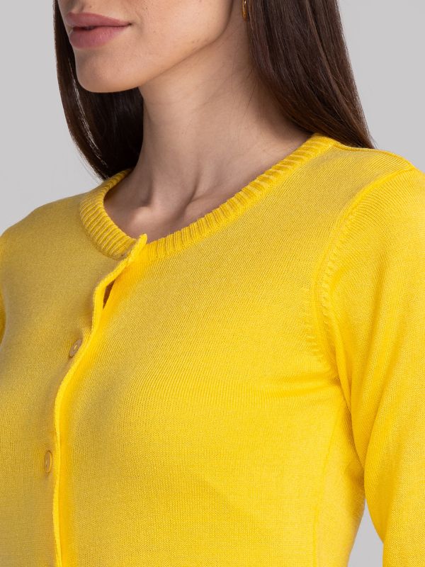 Globus Yellow Solid Cardigan Sweater