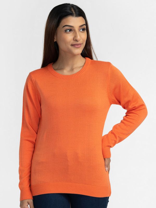 Globus Orange Solid Pullover Sweater