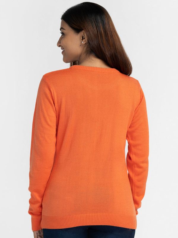 Globus Orange Solid Pullover Sweater