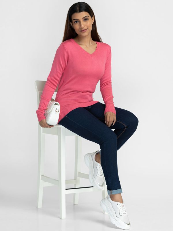 Globus Pink Solid Pullover Sweater