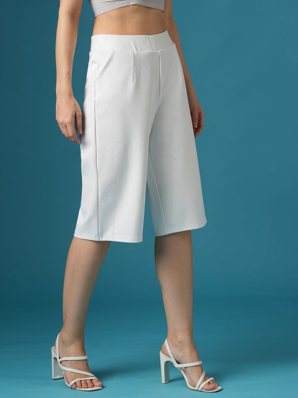 Globus Women White Mid Rise Stretchable Relaxed Fit Flat Front Slip-On Culottes