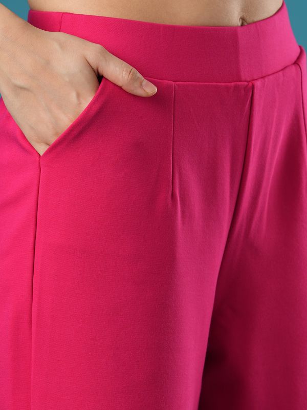 Globus Women Hot Pink Mid Rise Stretchable Relaxed Fit Flat Front Slip-On Culottes