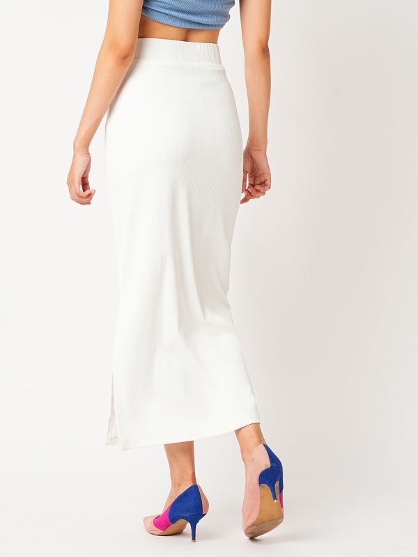 Globus Women Off White High-Rise Stretchable Side Slit Workwear Maxi Pencil Skirt