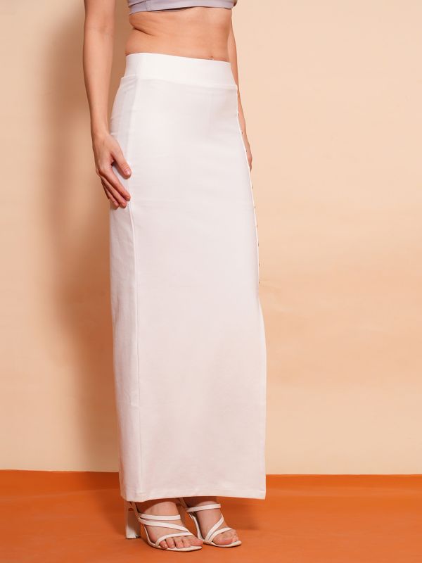 Globus Women Off White Mid-Rise Side Slit Button Detailing Stretchable Maxi Pencil Skirt