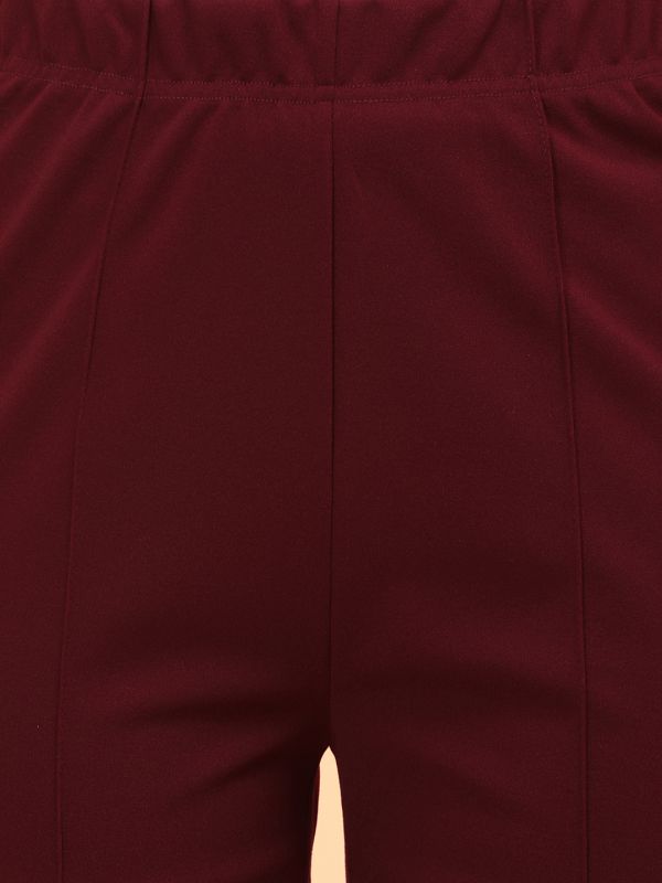 Globus Women Maroon High-Rise Flat Front Bootcut Trousers