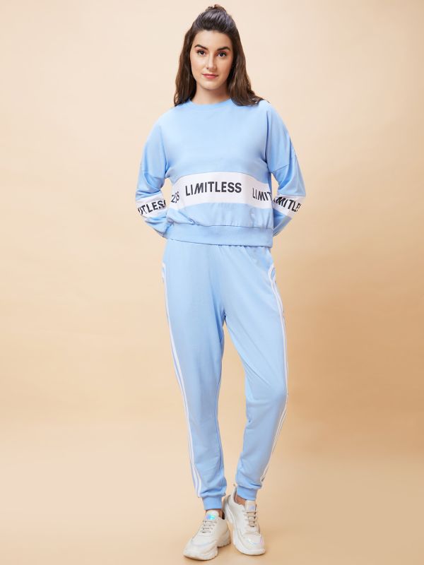 Globus Women Blue Printed Casual Co-Ord Set with Sweatshirt and Jogger