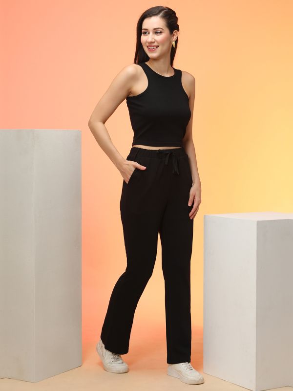 Globus Women Black Racer Back Crop Top & Trouser Co-Ord Set