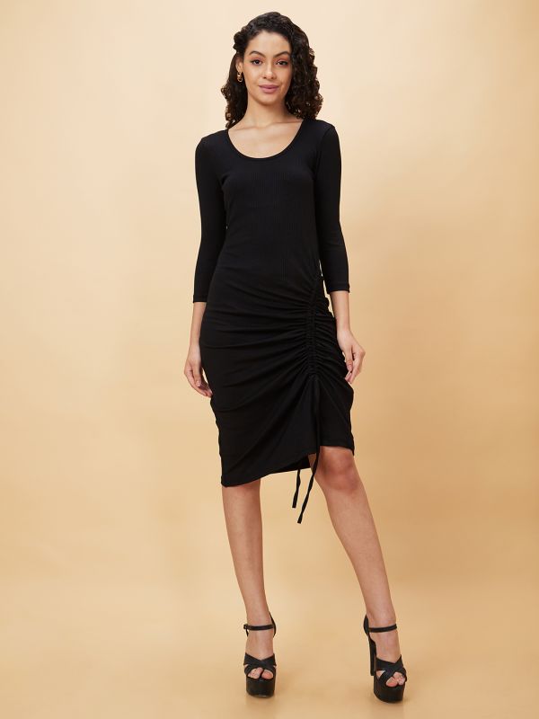 Globus Women Black Solid Bodycon Casual Dress