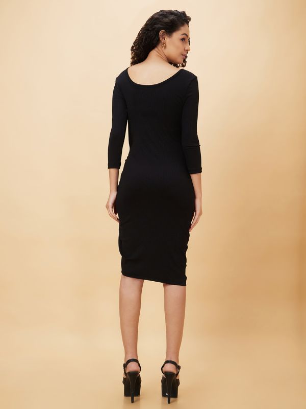 Globus Women Black Solid Bodycon Casual Dress