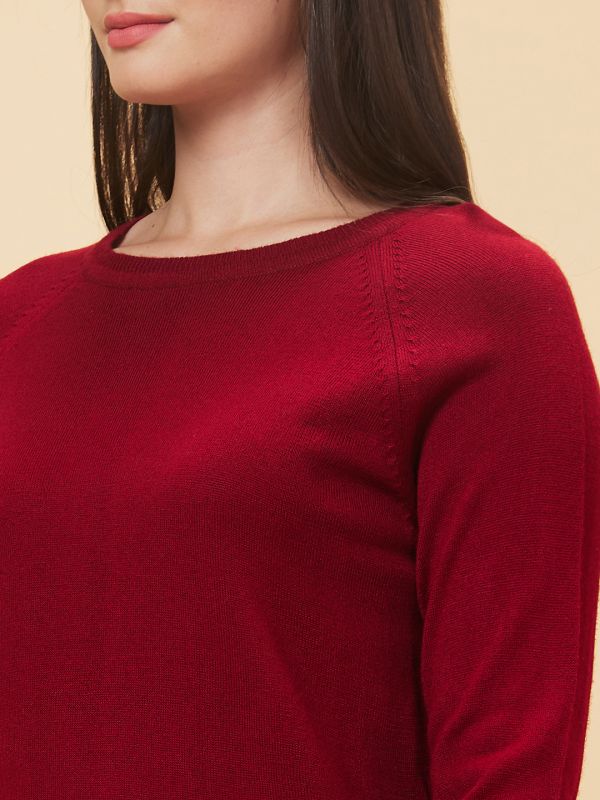 Globus Women Red Reglan Sleeve With Ribbed Hem Acrylic Sweater