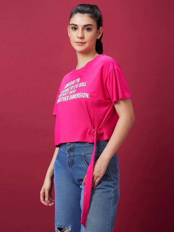 Globus Women Fuchsia Drop Shoulder Short Sleeve Boxy Casual Graphic Tshirt