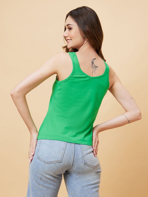 Globus Women Green Solid D-Ring Tank Top