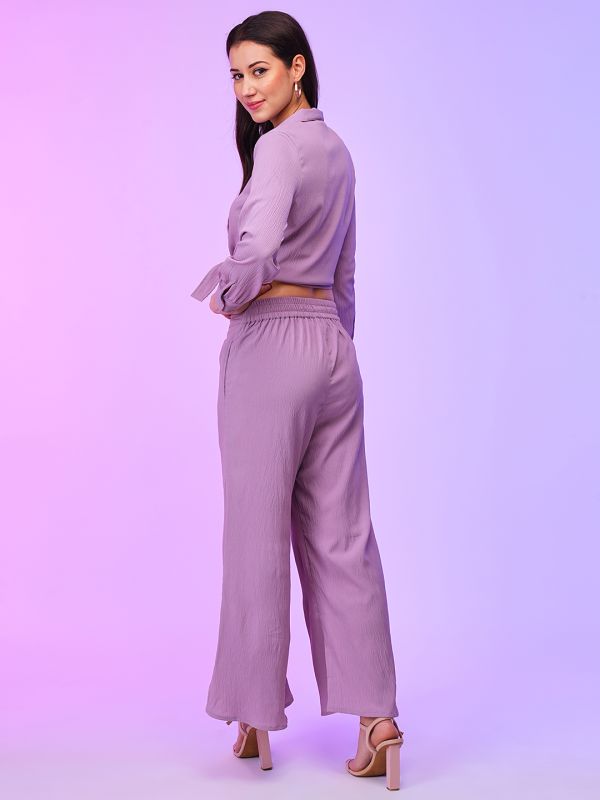 Globus Women Lavender Front Tie Up Top & Palazzos Co-Ord Set