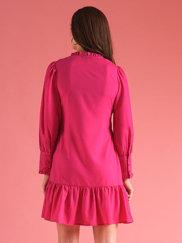 Globus Women Pink Button Down Shirt Style A-Line Mini Dress