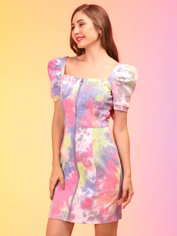 Globus Women Multicolour Tie & Dye Denim Bodycon Dress