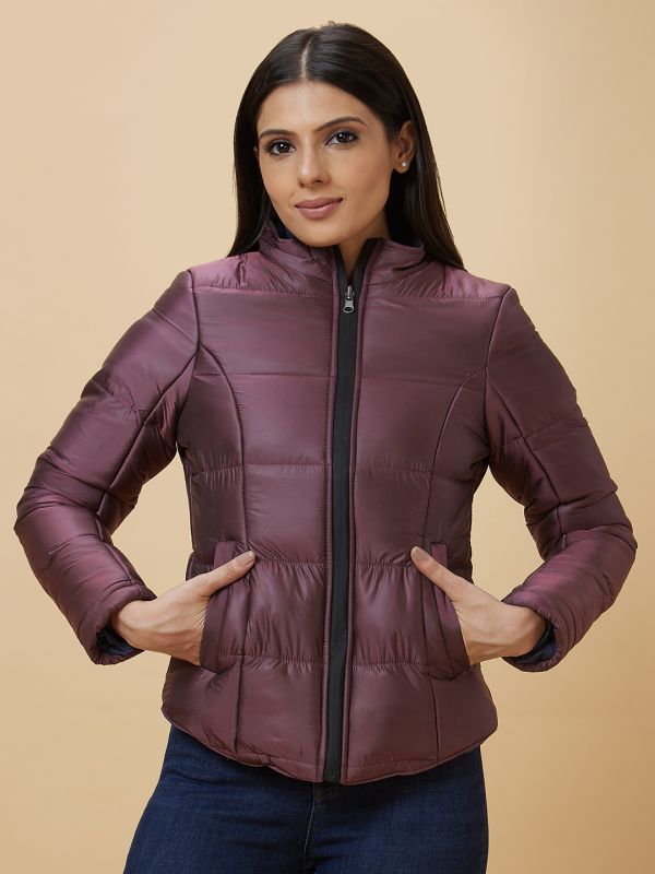 Globus Women Wine Solid Side Pockets Puffer Jacket