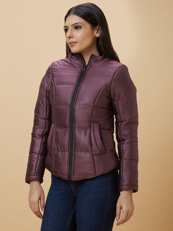 Globus Women Wine Solid Side Pockets Puffer Jacket