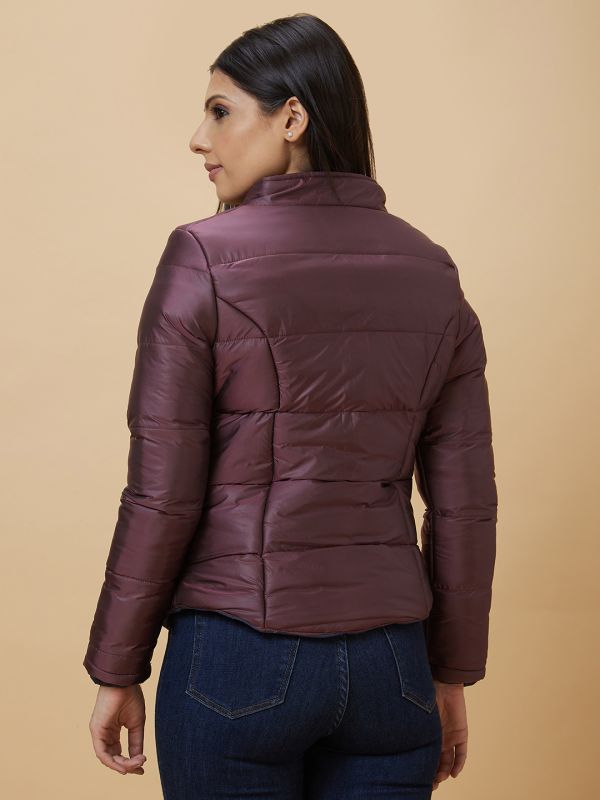 Globus Women Wine Solid Side Pockets Puffer Jacket