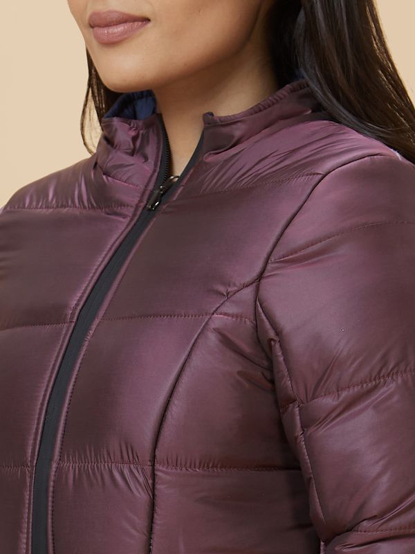 Globus Women Wine Solid Side Pockets Puffer Jacket