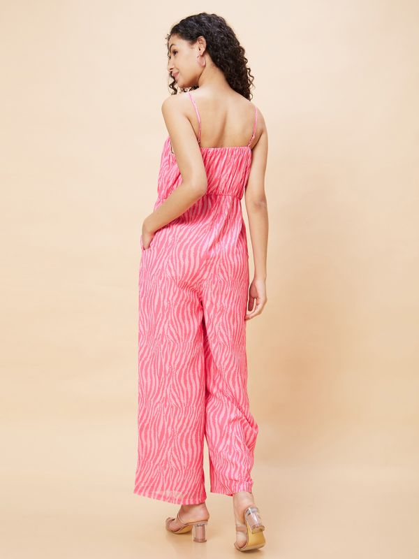 Globus Women Pink Zebra Print Strappy Jumpsuit