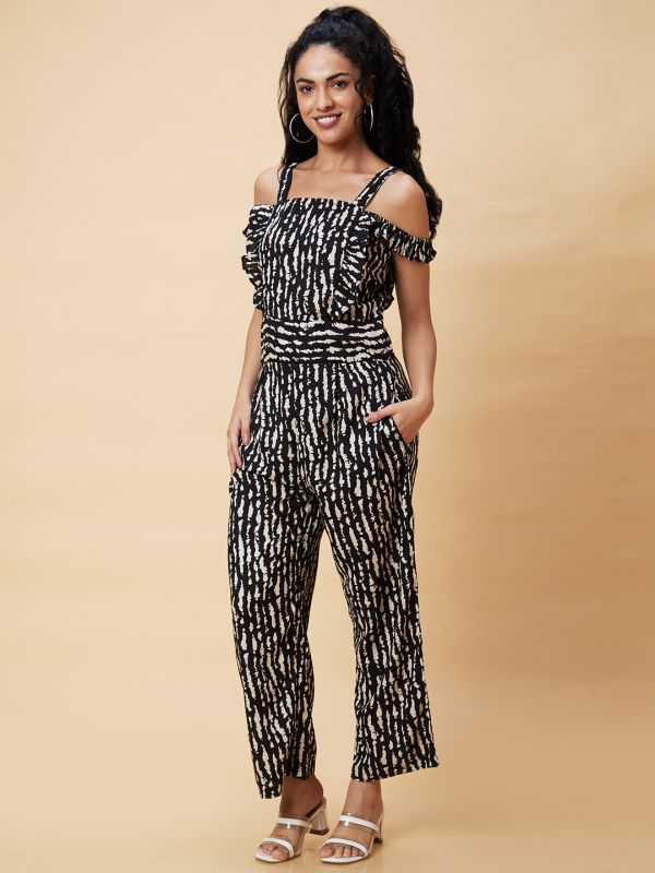 Globus Women Black Animal Print Casual Jumpsuit