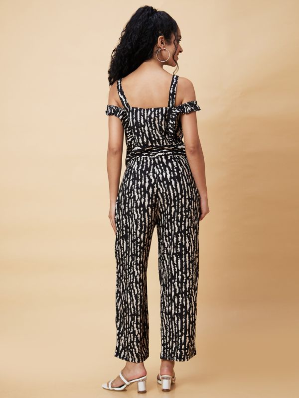 Globus Women Black Animal Print Casual Jumpsuit