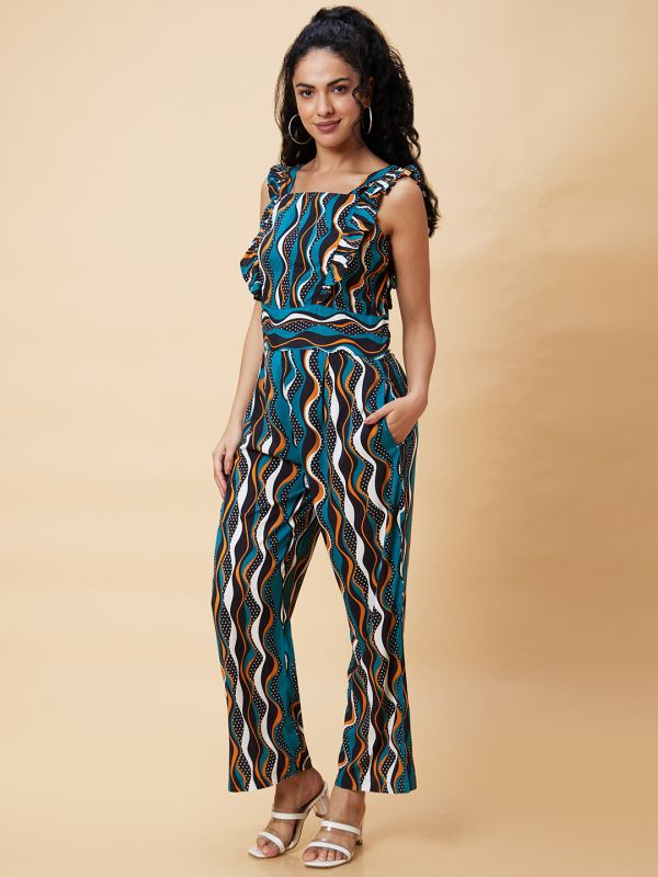 Globus Women Multicolour Abstract Print Sleeveless Casual Jumpsuit