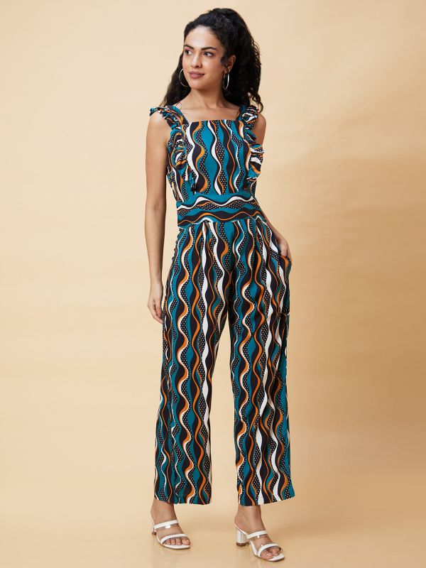 Globus Women Multicolour Abstract Print Sleeveless Casual Jumpsuit