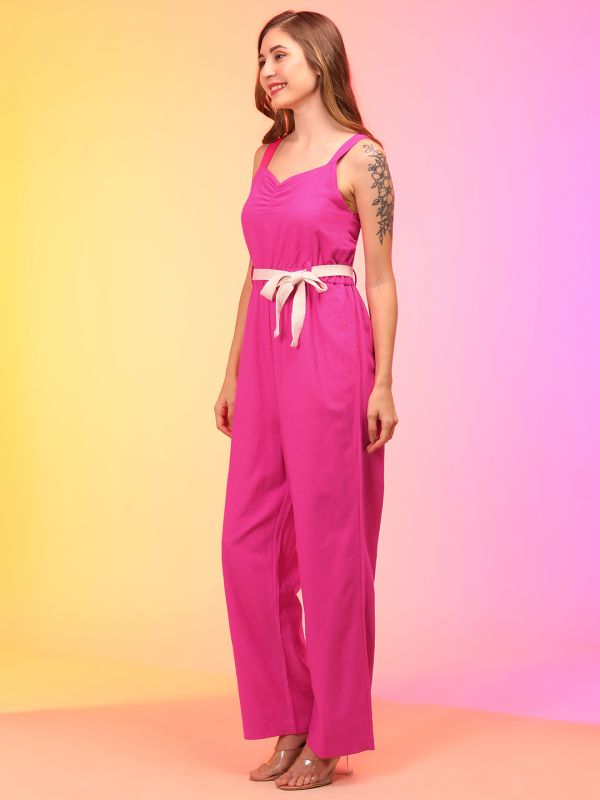 Globus Women Pink Sweetheart Neck Waist Tie-Ups Jumpsuit