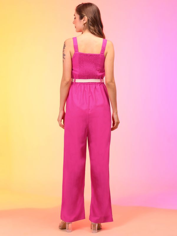 Globus Women Pink Sweetheart Neck Waist Tie-Ups Jumpsuit