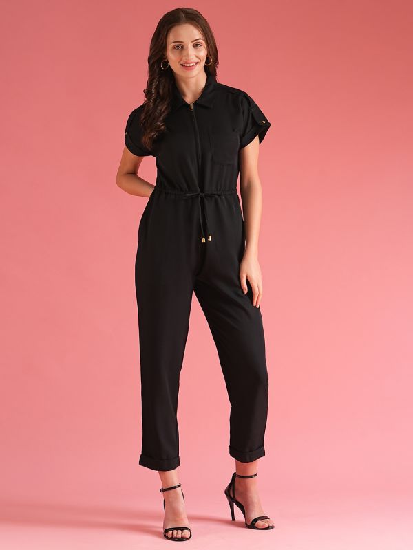 Globus Women Black Streetwear Fashion Boiler Jumpsuit