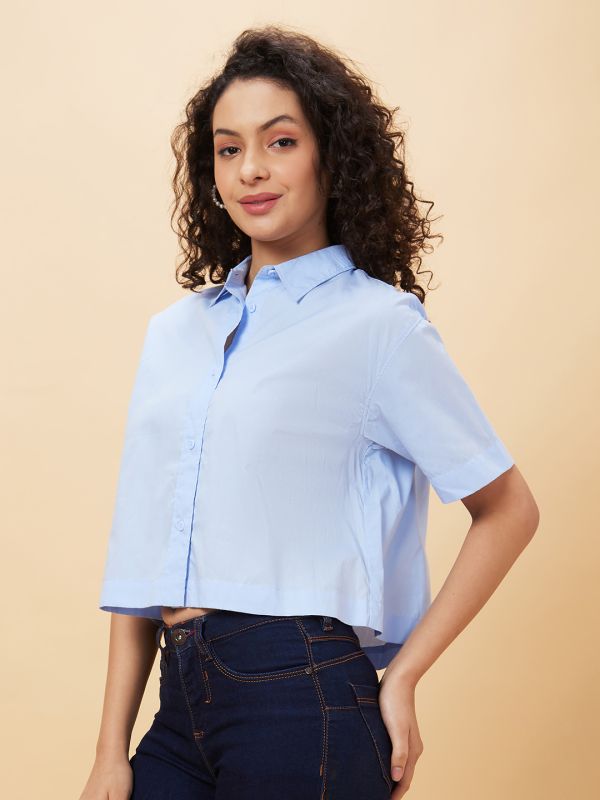 Globus Women Blue Solid Casual Shirt Style Top