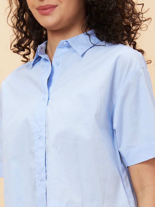 Globus Women Blue Solid Casual Shirt Style Top