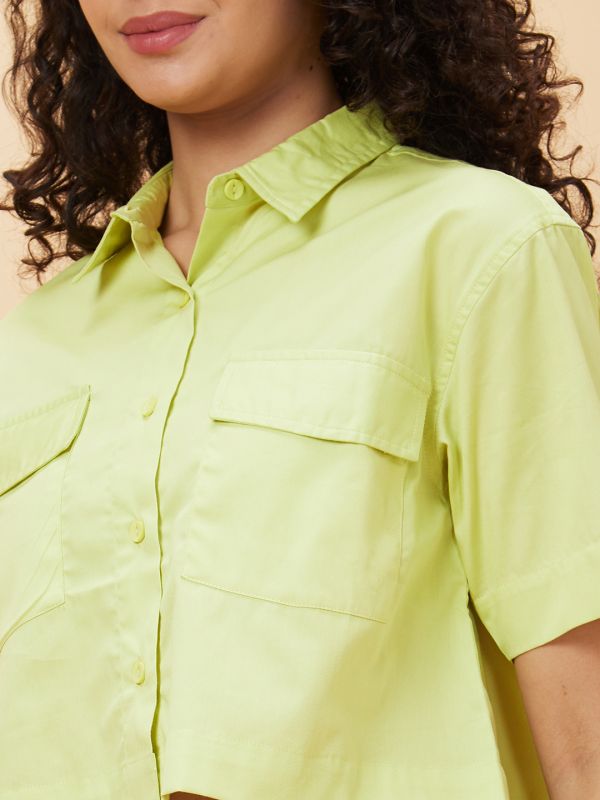 Globus Women Lime Solid Casual Shirt Style Top