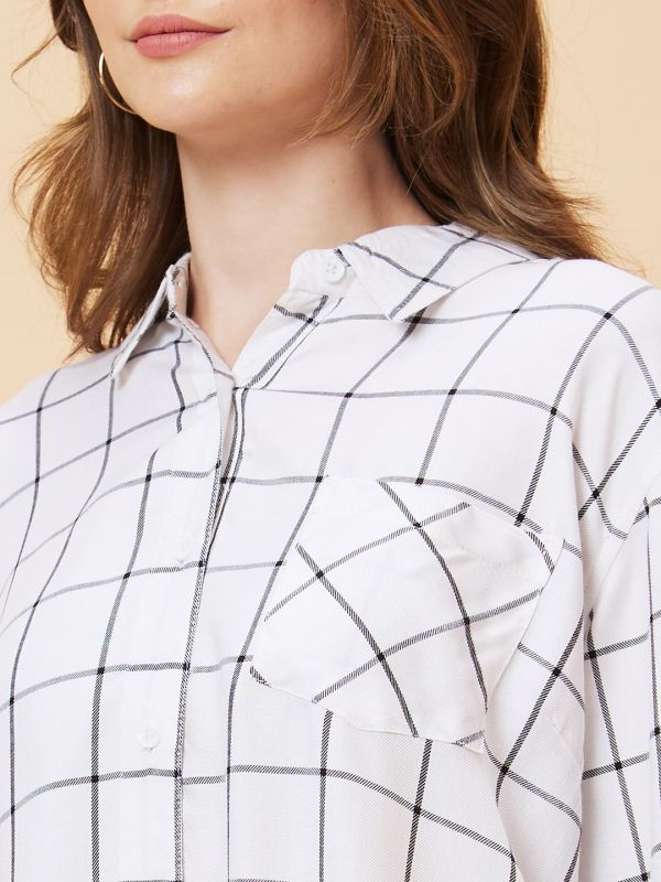 Globus Women White Checked Oversized Shirt Style Top