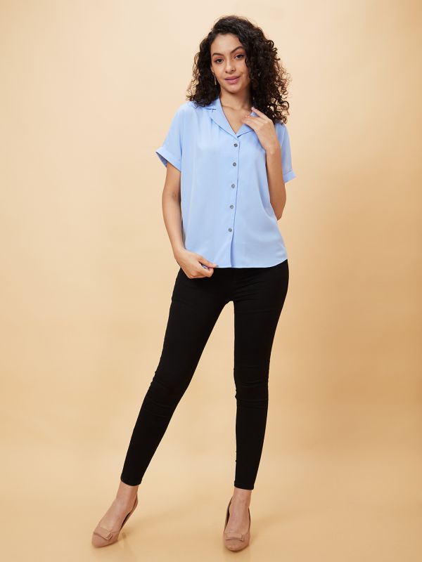 Globus Women Blue Solid Casual Shirt Style Top