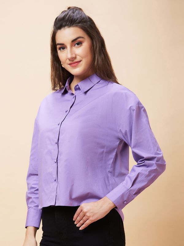 Globus Women Purple Solid Casual Button Down Shirt Style Top