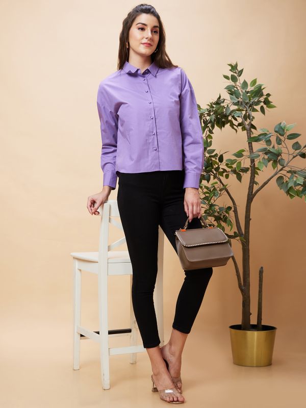 Globus Women Purple Solid Casual Button Down Shirt Style Top