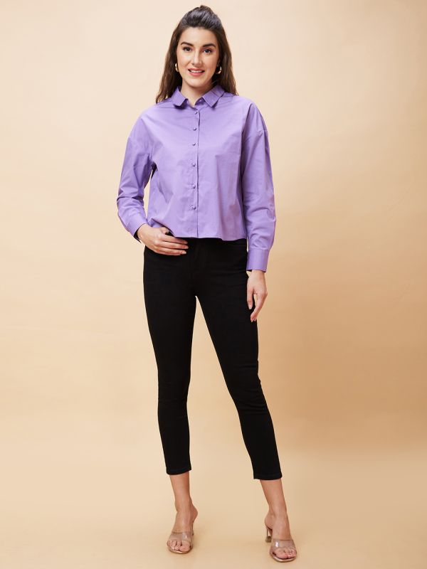 Globus Women Purple Solid Casual Button Down Shirt Style Top